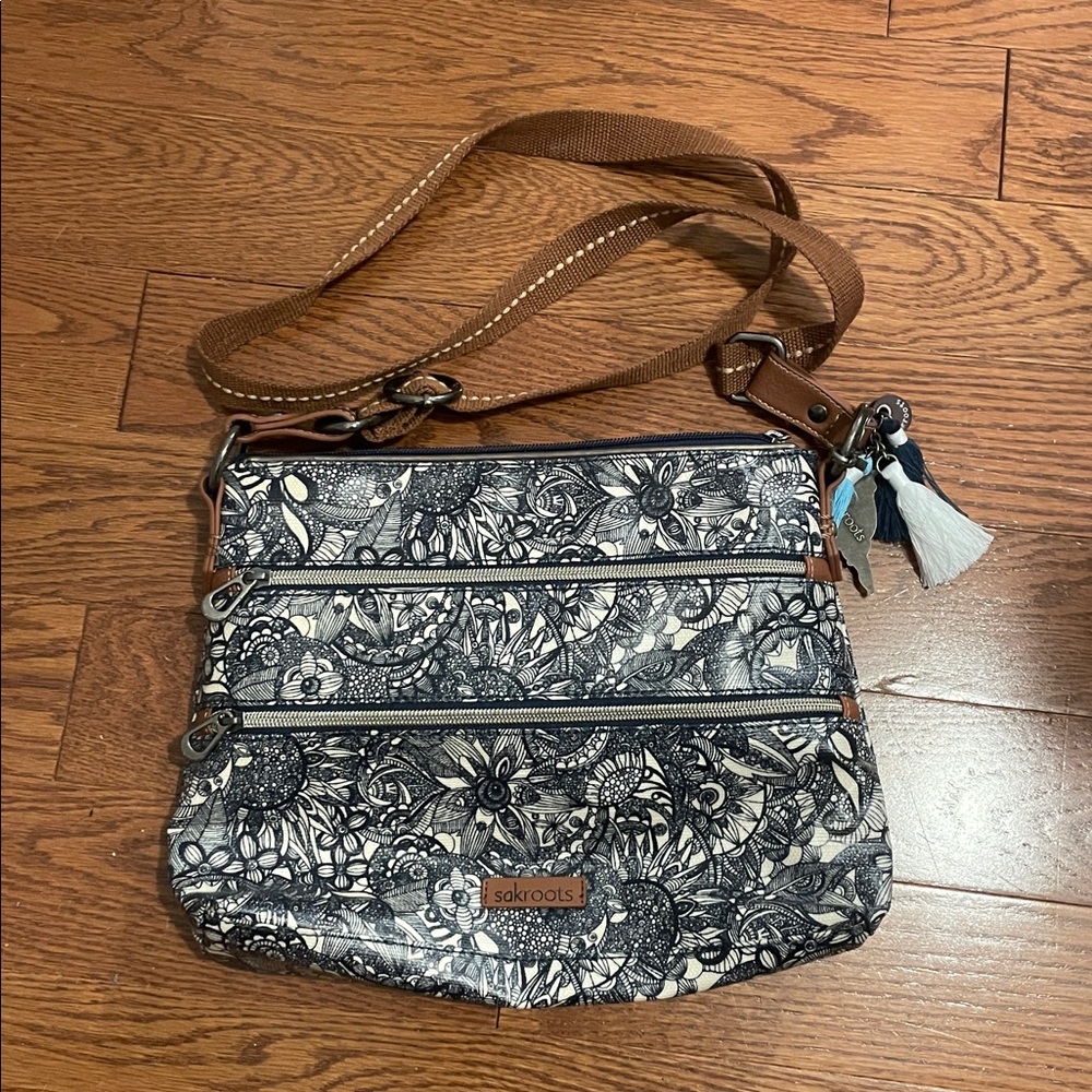 Sakroots Black and White Floral Crossbody Bag